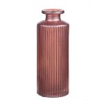 Flaskvas EMANUELA i glas, räfflat mönster, rosa-metallic, 13,2cm, Ø5,2cm