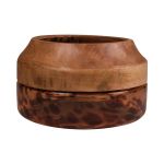 Dekorativ skål RUSSELL med mangoträ, glas, leopardmönster, brun-klar, 13,5cm, Ø23cm