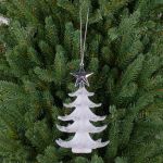 Akryl hänge liten gran RION med stjärna, glitter, vit-silver, 12cm, Ø9cm