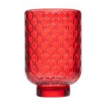 Värmeljushållare LOIDA av glas, sexkantigt mönster, röd-klar, 13cm, Ø8,5cm