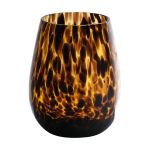 Rund te-ljusglas RUSSELL, leopardmönster, brun-klar, 12cm, Ø9cm