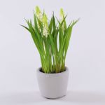Konstgjord blomma, druvhyacint NARMADA i cementkruka, vit, 20cm
