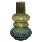 Dekorativ vas i glas SIGURD med räfflor, brun-konjak-blå-klar, 25,2cm, Ø14,6cm