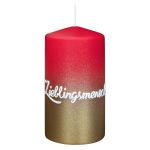 Stumpvaxljus JARDENA med text, Lieblingsmensch, antikröd-guld, 13cm, Ø7cm, 52 timmar