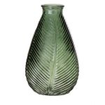 Flaskvas NELLOMIO med bladstruktur, glas, grön-klar, 23cm, Ø14cm