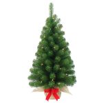 Konstgjord gran WARSCHAU, jutesäck, röd rosett, LED-lampor, 90cm, Ø50cm