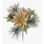Dekorativt arrangemang med julstjärna och tall HERMINA med present, stödpinne, guld, 21cm, Ø17cm