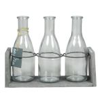 Flaska ANYA i glas, med träställ, 3 glas, klar, 25x8x20cm
