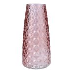 Blomvas AMALFRIED med rombmönster, glas, gammaldagsrosa, antikrosa, 21cm, Ø10cm