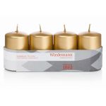 Adventskrans med blockljus JENARO, 4 st, guld, 8cm, Ø5cm, 18 timmar - Tillverkad i Tyskland