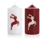 Julstearinljus DALDI, hjortmotiv, 2 st, bordeaux-vit, 15cm, Ø8cm, 69h - Tillverkad i Tyskland