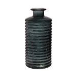 Dekorflaska i glas STUART med räfflor, skogsgrön-klar, 31cm, Ø14,5cm