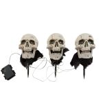 Halloween-stablampor dödskalle JERVIS med jordspett, LED-lampor, 3 st, 30cm