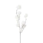 Dekorativ kvist med fjäderbuske SMORKE med blommor, frusen, vit, 70cm, Ø6-8cm