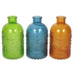 Glasflaska URSULA med mönster, 3 glas, brokiga, färgglada, 12,5cm, Ø6,5cm