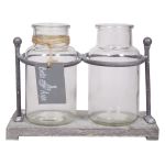 Glasflaskor LORRIE med träställ, 2 flaskor, klar, 19,5x10x14,5cm