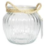 Ljusglas AKILI med handtag, längsgående ränder, klart, 10,5cm, Ø12cm