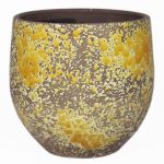 Rustik keramikkruka TSCHIL, färgövergång, ockragul-brun, 13cm, Ø14cm