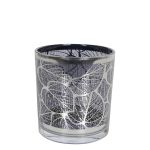Tealjusglas LEONILLE med skelettbladmotiv, svart-mat-glänsande silver, 7cm, Ø7cm