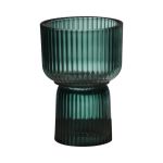 Stor te-ljushållare KENSIE, glas, räfflad, grön-klar, 15,5cm, Ø10,5cm