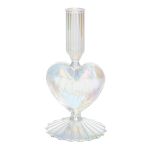 Glasljusstake ELIZZA i hjärtform, med fot, iriserande-transparent, 8,5x8,5x16,5cm