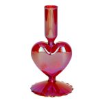 Glasljusstake ELIZZA i hjärtform, med fot, iriserande röd, 8,5x8,5x16,5cm