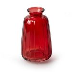Deko Glasflasche TATIANA mit Rillen, rot, 11cm, Ø6,5cm