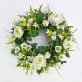 Konstgjord sommarkrans FAHIRA, ranunkel, prästkrage, krämfärgad, Ø25cm