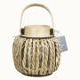 Dekorativ trälykta LUCELIA med te-ljusglas, handtag, flätad, beige, 18cm, Ø18cm