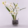 Konstgjord Dendrobium-orkidé ZUZA i dekorativt glas, vit-grön, 35cm