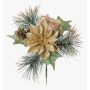 Dekorativt arrangemang med julstjärna och tall HERMINA med present, stödpinne, guld, 21cm, Ø17cm