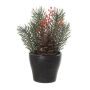 Konstgjord blomsterarrangemang med gran och skenbär NIAM, dekorativ kruka, grön-röd, 14cm, Ø8cm