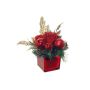 Konstgjord blomsterarrangemang med ros, tall och ilex HALANA med kulor, dekorativt glas, röd-guld, 13cm, Ø19cm