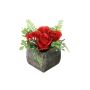 Konstblomsarrangemang med ros, johannesört ABUD, dekorativ kruka, röd, 17cm, Ø18cm
