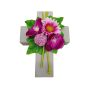 Konstgjord blomsterarrangemang med gerbera, orkidé och allium ANSGAR, planteringskors, cerise-rosa, 20x15x9cm