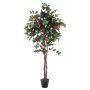 Plastkameliaträd COSTIA, äkta stammar, med blommor, rött, 180cm
