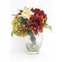 Konstblomsarrangemang med dahlia, hortensia THEES, dekorativt glas, röd-kräm-grön, 30cm, Ø25cm