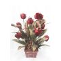 Dekorativt blomsterarrangemang med tulpaner, korkskruvspäls THARO, dekorativ kruka, röd-guld, 70cm, Ø40cm