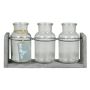 Dekorationsflaskor LORRIE, glas, med träställ, 3 glas, klart, 25x8x13cm