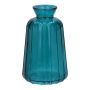 Dekorativ glasflaska TATIANA med räfflor, petrolblå-klar, 11cm, Ø6,5cm