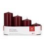 Adventskrans med blockljus JENARO, 4 st, i olika storlekar, bordeaux, 6cm, 8cm, 10cm, 12cm, Ø5cm - Tillverkad i Tyskland