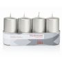 Adventskrans med blockljus JENARO, 4 st, silver, 10cm, Ø5cm, 23 timmar - Tillverkad i Tyskland