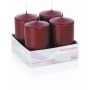 Adventskrans med blockljus JENARO, 4 stycken, bordeaux, 10cm, Ø6cm, 33h - Tillverkad i Tyskland