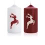 Julstearinljus DALDI, hjortmotiv, 2 st, bordeaux-vit, 15cm, Ø8cm, 69h - Tillverkad i Tyskland