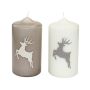 Julstearinljus DALDI, hjortmotiv, 2 st, beige-vitt, 15cm, Ø8cm, 69h - Tillverkat i Tyskland