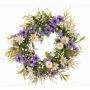 Konstgjord blomkrans med margeriter, kosmos MAGADI, muscari, slöjblomma, lila-vit, Ø30cm