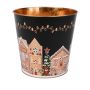 Zinkplanteringskruka MAVETA med pepparkakshusmotiv, svart-koppar, 18cm, Ø20,5cm