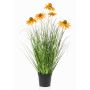 Konstgräs solhatt SHALLA med blommor, orange, 60cm