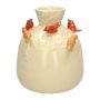 Ballongflaska BIRDIE i keramik, med 3D-fåglar, beige-röd-orange, 16cm, Ø14cm