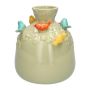 Ballongflaska BIRDIE i keramik, med 3D-fåglar, grön-orange-gul-blå, 16cm, Ø14cm